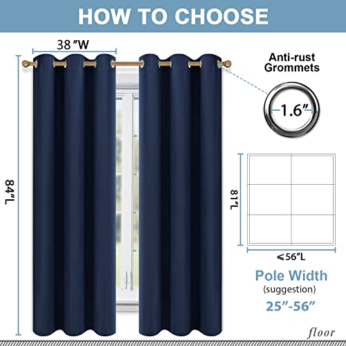 Diraysid Navy Blue Grommet Blackout Curtains for Bedroom Thermal Insulated Room Darkening Curtains Drapes, 38 x 84, 2 Panels - color: Navy Blue, size: 38"W x 84"L (Pack of 2)