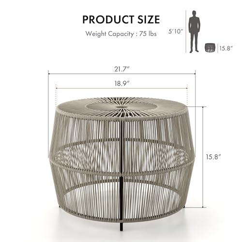 Furniture of America Ysar Boho Rattan Round Coffee Table Outdoor with Metal Frame, All-Weather and Rust Resistant, Handcrafted Coastal Furniture for Patio, Poolside, Garden, Yard, Gray - color: Grey/18.9 In.