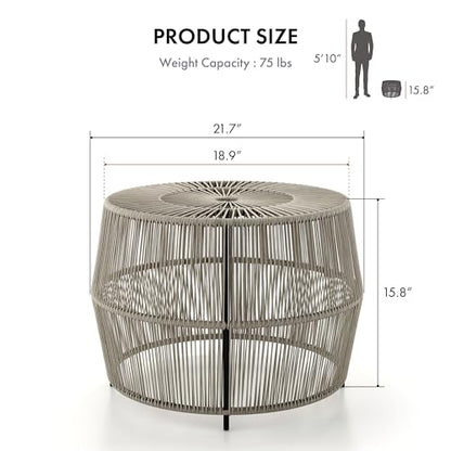 Furniture of America Ysar Boho Rattan Round Coffee Table Outdoor with Metal Frame, All-Weather and Rust Resistant, Handcrafted Coastal Furniture for Patio, Poolside, Garden, Yard, Gray - color: Grey/18.9 In.