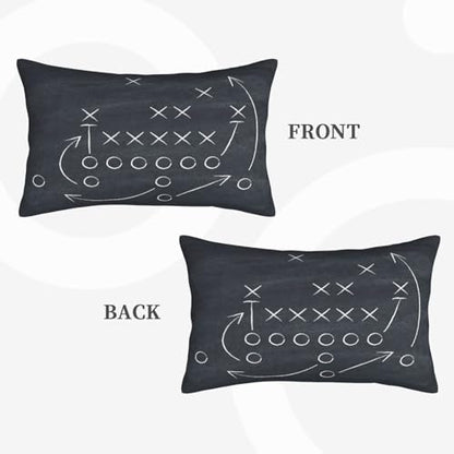 American Football Throw Pillow Covers Tactics Chalk Blackboard Drawing Lumbar Pillow Cover 12x20 Inch Set of 2 Soccer Theme Pillowcase Rectangle Cushion Cases for Bed Sofa - color: Black, size: 20" x 12" (Pack of 2)