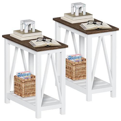 ChooChoo Farmhouse End Table Set of 2, Narrow Side Table with Shelf | Slim Bedside Table ,Small Spaces, Rustic Nightstand, Living Room, Bedroom,White - color: White, size: 2 Pack