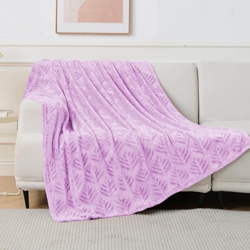 Exclusivo Mezcla Leaves Pattern Throw Blanket for Couch, Lilac | Soft and Cozy Fleece Blanket All Season Use, Lightweight Plush Fuzzy , Home Decor, 50x60 Inches - color: Lilac, size: Throw(50"x60")