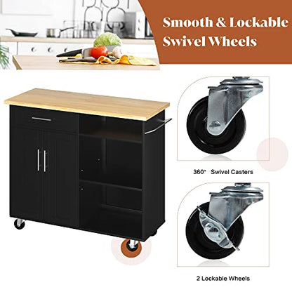 Kitchen Island Cart on Wheels with Storage Cabinet & Drawer, 42" Multifunction Kitchen Cart Cabinet with Shelves, Cart Handle for Towel Rack or Free Mobility,Black - size: 42-IN