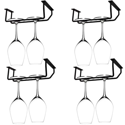 7 Inch Black Wine Glass Rack, Under Cabinet Wine Glass Holder, Stemware Rack, Hanging Stemware Holder for Cabinet Kitchen Bar, Set of 4 - color: Black, size: 7 Inch 4 Pack