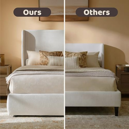 RECCI King Upholstered Wingback Bed Frame with Storage Drawers | 52” Tall Cushioned Headboard, Soft Edges, Low Profile Platform Bed, Sturdy Wood Slats, No Box Spring Needed