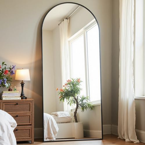 Dewfig Arched Full Length Mirror, 57"X20" Large Full Body Mirror, Black | Aluminum Alloy Frame Floor Mirror, HD Shatterproof Tempered Glass, Lean/Stand/Wall for Living Room,Bedroom, Dressing Room - color: Black, size: 57"L x 20"W