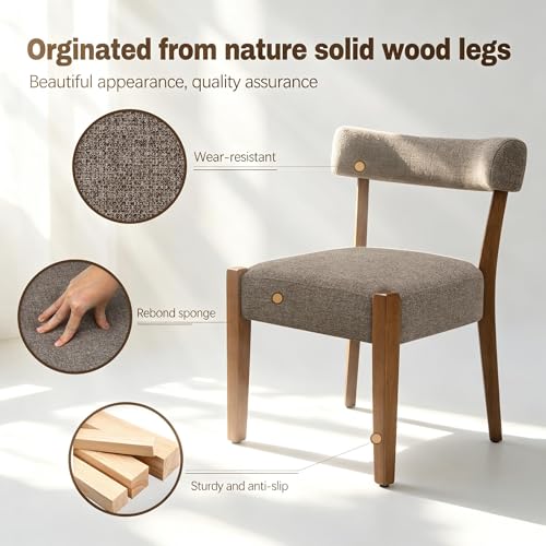 RNKSFX Upholstered Dining Chairs Set of 2, Walnut Wooden Kitchen & Dining Room Chairs, Mid Century Modern Fabric Farmhouse Dining Chairs Oversized Sturdy Rounded Chairs Curved Back, Tan Brown - color: Tan Brown