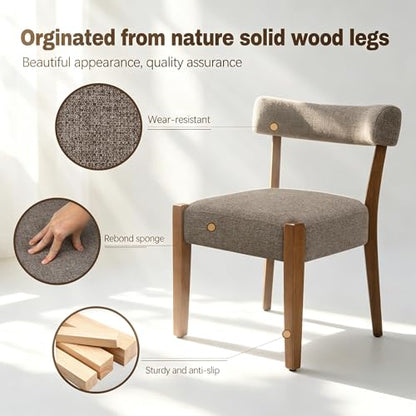 RNKSFX Upholstered Dining Chairs Set of 2, Walnut Wooden Kitchen & Dining Room Chairs, Mid Century Modern Fabric Farmhouse Dining Chairs Oversized Sturdy Rounded Chairs Curved Back, Tan Brown - color: Tan Brown