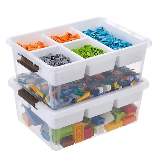 17QT Clear Plastic Craft Storage Box with Removable Tray & Lid - 2 packs | white container, art supply organizer for playdoh, sewing, beads & craft tools, space-saving stackable bins - size: 2Pack-17QT