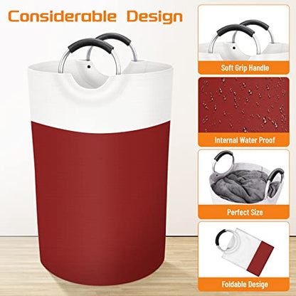 BlissTotes Laundry Basket, Laundry Hamper, Collapsible Laundry Baskets, Dirty Clothes Hamper, Waterproof Laundry Basket with Foam Protected Aluminum Handles for College Dorm, Family 75L (Red) | Collapsible Dirty Clothes Hamper, Foldable Laundry Bag for Do