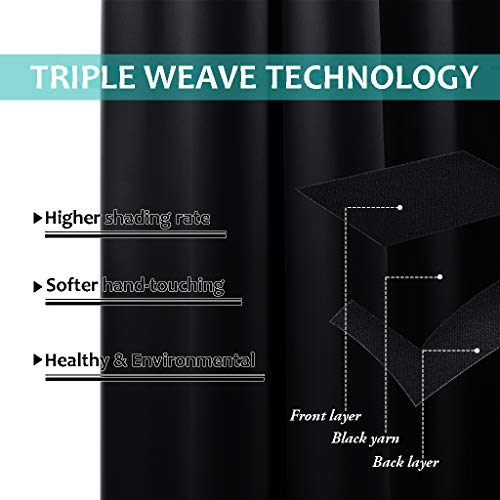 NICETOWN Black Out Curtains 54 inches Length Set of 2, 2 Thick Layers Completely Blackout Window Treatment Thermal Insulated Lined Drapes for Basement Window (42 inches Width Each Panel) - color: Black, size: 42"W x 54"L (Pack of 2)