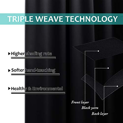 NICETOWN Black Out Curtains 54 inches Length Set of 2, 2 Thick Layers Completely Blackout Window Treatment Thermal Insulated Lined Drapes for Basement Window (42 inches Width Each Panel) - color: Black, size: 42"W x 54"L (Pack of 2)