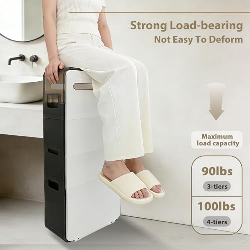 BGYMF 3-Tier Narrow Slim Bathroom Storage Cabinet,Movable,White | ABS and PP,with Wheels and Drawers,Large Storage Capacity,Water Resistant,Toilet Paper Holder,for Small Spaces - size: Ultra Thin 3 Tiers