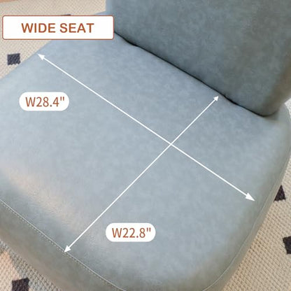 Chifee & Vingol Modern Accent Chair Armless Lounge Chairs with Wood Leg & Pillow Comfy Upholstered Reading Chair for Living Room Bedroom,PU Blue - color: Pu Blue