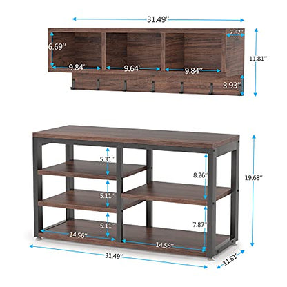 Tribesigns Industrial [Shoe] [Rack] [Bench] with Coat [Rack] Set with Hall Tree, 3 Storage Cubbies, 7 Hooks for Entryway, Hallway, 5-in-1Design, Rustic Brown - color: Rustic Brown