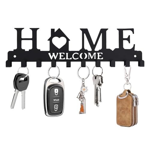 Key Holder Wall Mount, Adhesive Key Hanger with 10 Hooks, Black | Metal Material, 2 Mount Options, Compact Design, Cute Wall Decoration, Suit for Entryway, Doorway, Hallway, RV, Garage - style: 10 Hooks