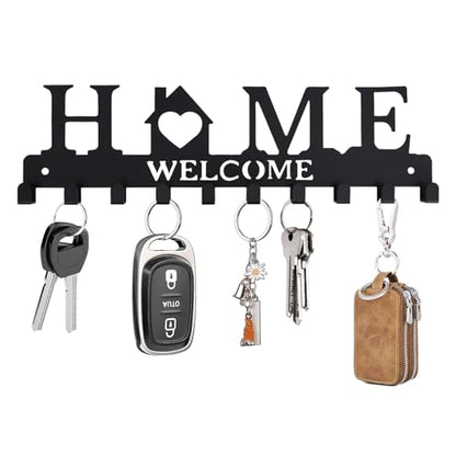 Key Holder Wall Mount, Adhesive Key Hanger with 10 Hooks, Black | Metal Material, 2 Mount Options, Compact Design, Cute Wall Decoration, Suit for Entryway, Doorway, Hallway, RV, Garage - style: 10 Hooks