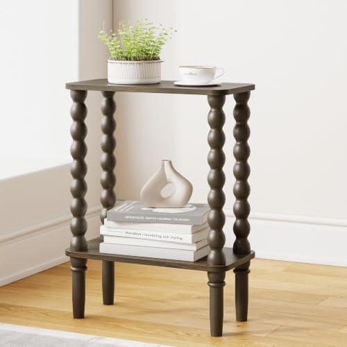 Veegle Narrow Side Table, Small End Table with Storage Shelf, 2-Tier Small Coffee Tables for Living Room, Bedroom, Narrow Spaces (Walnut Brown) - color: Walnut Brown-2 Tier Shelf