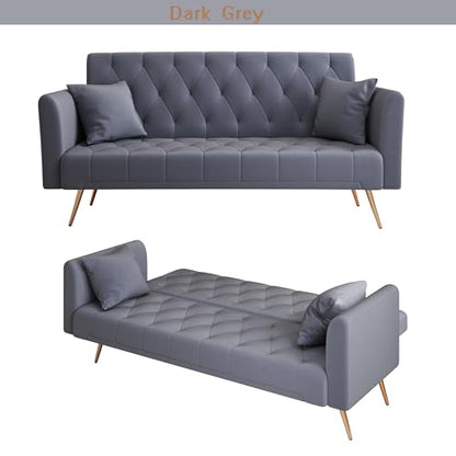 Anwick 72''Modern Velvet Sofa Bed Futon,Convertible Folding Sleeper Couches with 3 Adjustable Backrests,Tufted Recliner Loveseat with Golden Chrome Legs for Living Room Apartment Office (Dark Grey) - color: Dark Grey