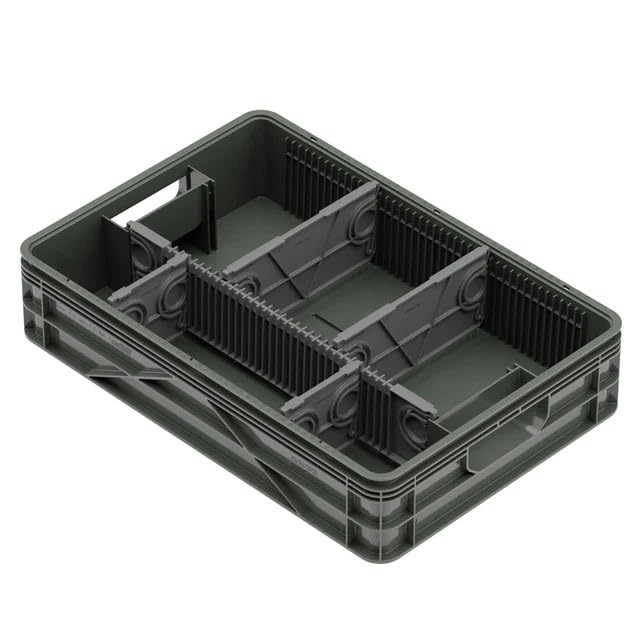 Quarter Crate 4-Pack Stackable Storage Bins, Stealth | Polypropylene, 14 dividers included, 19.16x12.75x4.57 in, over 1000 lb stack, lids sold separately - color: Stealth