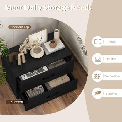 2-Drawer Stackable Dresser, Horizontal Storage Cabinet (1, Black) | Lateral File Cabinet | Stacking Drawer Chest | Metal Handle | Anti-Topping Kits | For Living Room, Study, Office - color: Cherry