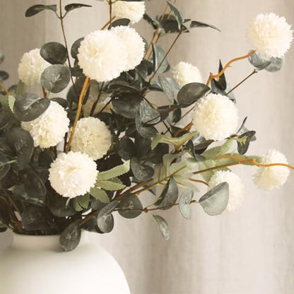 White Artificial Flowers & Greenery With Vase, Faux Floral Arrangement Centerpiece for Dining Table, Realistic Silk Flowers With Modern Vase for Kitchen, Living Room, Bedroom, Entryway & Bathroom - size: White/Green Bouquet in Vase