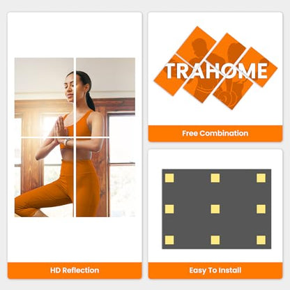 Wall Mirror Tiles, 16"x12"x4PCS Full Length Home Gym Mirror | HD Tempered Glass, Frameless Workout Mirror for Garage, Bedroom, Living Room, Over The Door - size: 16"x12"x4PCS
