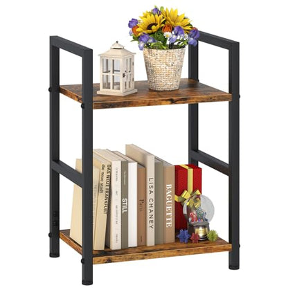 Small Bookshelf for Small Space, 2 Tier Industrial Bookcase,Narrow Book Case Storage Organizer Book Shelf for Living Room, Bedroom and Office, Easy Assembly(2 Tier,Rustic Brown) - size: 2 Tier