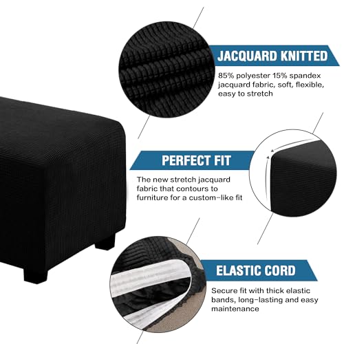 H.VERSAILTEX Ottoman Cover Slipcover Rectangle Fit Length 29"-34" Footrest Sofa Slipcovers Stool Cover Footstool Protector Covers Feature Stretch Thick Soft Jacquard Fabric Removable Washable - Black - color: Black, size: Rectangle-Large