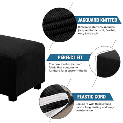 H.VERSAILTEX Ottoman Cover Slipcover Rectangle Fit Length 29"-34" Footrest Sofa Slipcovers Stool Cover Footstool Protector Covers Feature Stretch Thick Soft Jacquard Fabric Removable Washable - Black - color: Black, size: Rectangle-Large