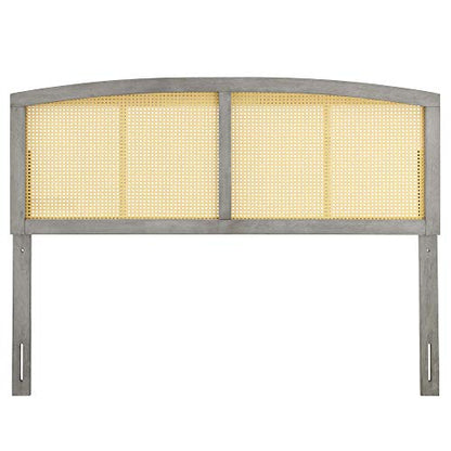 Ergode Halcyon Cane Woven Rattan Queen Headboard | Serene Island Vibe | Mid-Century Modern Design | Natural Wood Frame | Durable Rubberwood | Gray