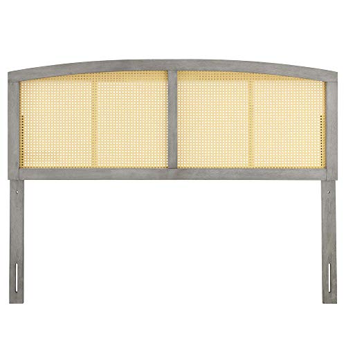 Ergode Halcyon Cane Woven Rattan Queen Headboard | Serene Island Vibe | Mid-Century Modern Design | Natural Wood Frame | Durable Rubberwood | Gray