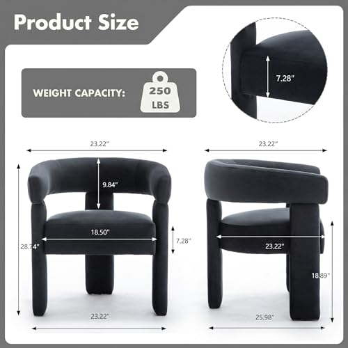 Black Velvet Dining Chair Modern Barrel Chair with Open Curved Back Armrests Compact Accent Chair for Kitchen Dining Room Living Room - color: Black, size: Set of 1