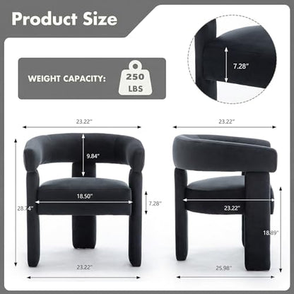 Black Velvet Dining Chair Modern Barrel Chair with Open Curved Back Armrests Compact Accent Chair for Kitchen Dining Room Living Room - color: Black, size: Set of 1