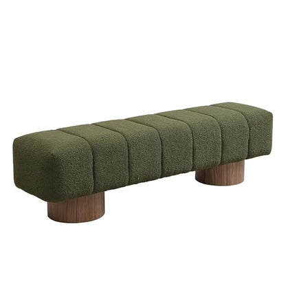 Christopher Knight Home Manila 64" Boucle Dining Bench, Upholstered Ottoman Bench, Rectangular Dining Seat, Spacious Seating, Long Footstool for Living Room Dining Room, No Assembly Needed, Green - color: Green