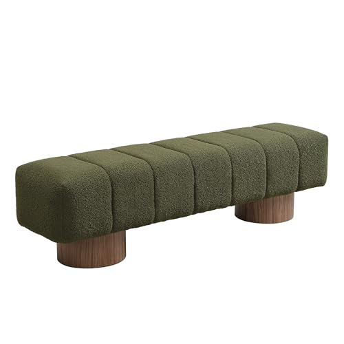Christopher Knight Home Manila 64" Boucle Dining Bench, Upholstered Ottoman Bench, Rectangular Dining Seat, Spacious Seating, Long Footstool for Living Room Dining Room, No Assembly Needed, Green - color: Green N