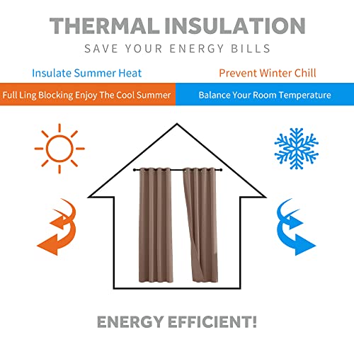 RYB HOME Noise Reducing Curtains, 3 Layers Total Blackout Curtains | Thermal Insulated, Energy Efficiency Heavy Duty, Grommet, For Kids Room Studio Bedroom, W52 x L63, Mocha, 2 Panels - color: Mocha, size: 52"W x 63"L (Pack of 2)