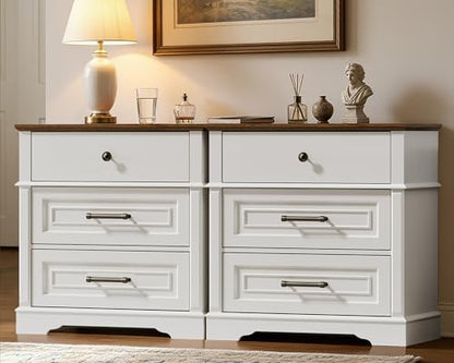 29.5" Tall Nightstand with Charging Station, 3 Drawer Farmhouse Night Stand, 27.6" Wide End Table with Storage, Large Bedside Table for Bedroom Living Room, White and Walnut - color: White and Walnut