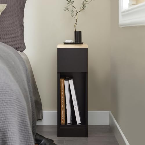 SoBuy Narrow Nightstand with Drawer | Slim Bedside Tables with Drawers Suitable for Small Space, Small Side Tables Bedroom for Easy Assemble (Black) - color: Black