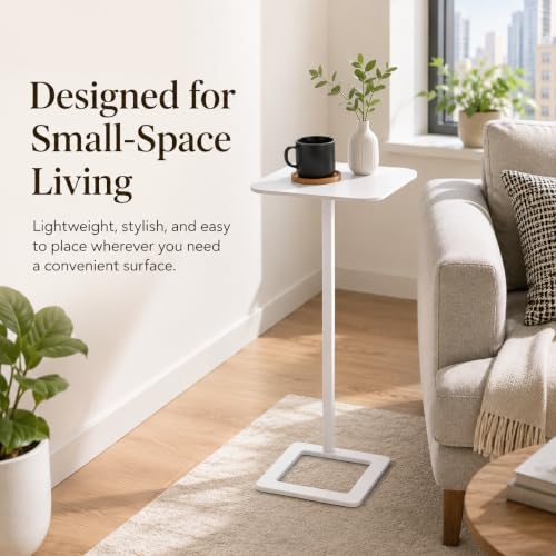 Modern Stable C Table End Table, 23.4" Tall, Medium, White | C Shaped Side Table that Slides Under Sofa, Slim Under Couch Table, Industrial Coffee Tray Table for Living Room Bedroom - color: White, size: Medium