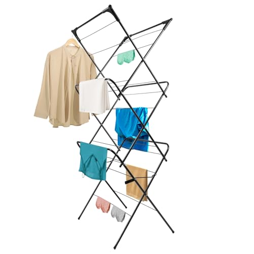 Foldable Clothes Drying Rack Laundry Drying Rack Black | Collapsible Use for Indoor & Outdoor | Space Saving | 54"x24"x17" | Easy to Assemble