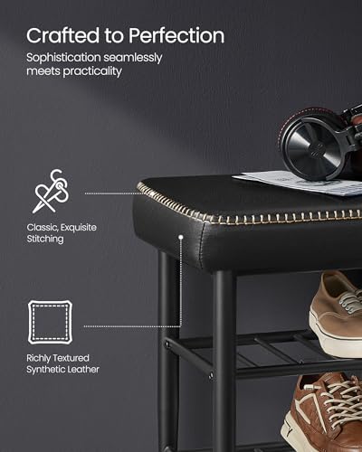 VASAGLE Shoe Bench, Synthetic Leather with Stitching, Loads 300 lb | Shoe Rack Bench Entryway, Transitional, 39.4 x 11.8 x 19.7 Inches, Ink Black, EKHO Collection ULSB113B01 - color: Ink Black, size: 39.4"W