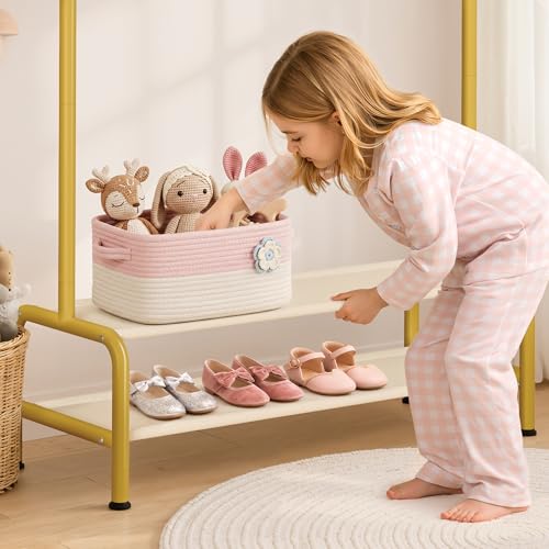 Kids Gold Clothing Rack - Dress Up Clothes Rack - Baby Toddler Closet - Freestanding Coat Racks with 2 Fabric Shelves - Small Kids Costume Wardrobe - Garment Rack for Hanging Clothes Organizer - color: Gold