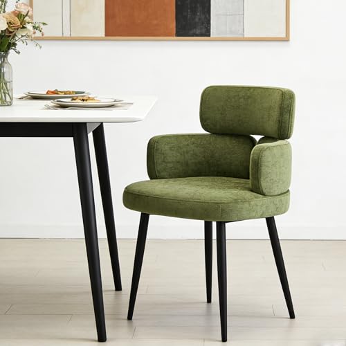 Accent Dining Chair with Arms, Modern Upholstered Side Chair with Soft Fabric Black Metal Legs, Comfy Spacious Seat & Back for Dining Room/Living Room/Bedroom, Green - color: Green, size: Set of 1