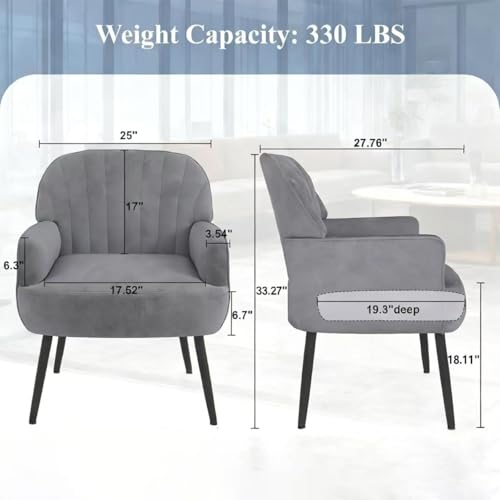 Velvet Accent Chair with Armrest, Modern Curved Back Barrel Chair, Soft Cushion Single Sofa for Living Room Bedroom Office Cafe Grey - color: Grey
