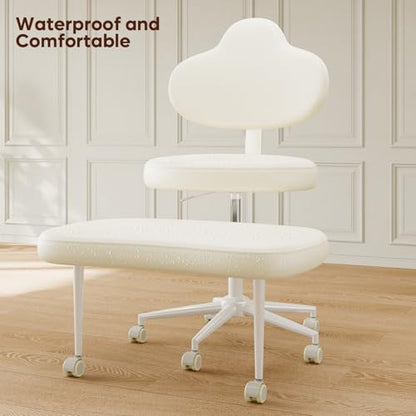 Cross Legged Office Chair with Wheels, Meditation Chair, ADHD Chair for Adults, Wider Height Adjustable Backrest and Seat, Yoga Office Chair, PU Leather, Beige - color: Pu Beige, size: Cloud Lounge