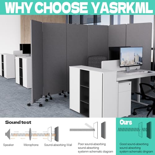 4 Panel Soundproof Room Divider, Portable Acoustic Office Divider | Acoustic Soundproof,Smooth Rolling Wheels,Large 66" x 95",Portable Wall Divider,Office Partitions for Sound Proofing - color: Dark Grey, size: 4 Panel-95"Wide