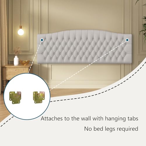 Furpopup Velvet King Size Headboard Only, Upholstered Wall Mount Light Gray | 2 ways to use:Wall-mounted (for adjustable bed) and bed frame mounted, Easy to assemble, Classic button design headboard - color: Light Gray/Taupe-velvet, size: King
