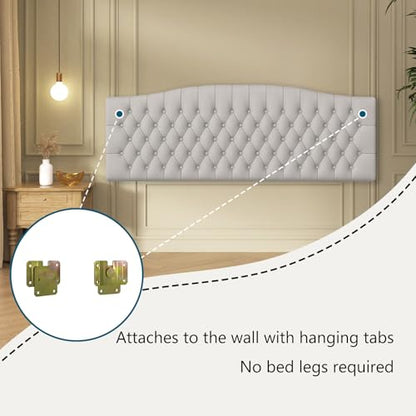 Furpopup Velvet King Size Headboard Only, Upholstered Wall Mount Light Gray | 2 ways to use:Wall-mounted (for adjustable bed) and bed frame mounted, Easy to assemble, Classic button design headboard - color: Light Gray/Taupe-velvet, size: King