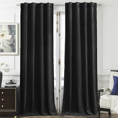 Timeper Black Velvet Curtains W42 x L84 inches 2 Panels, Blackout Curtains for Bedroom Living Room Thermal Insulated Luxury Super Soft Window Drapes,Back Tab & Rod Pocket - color: Black, size: 42"W x 84"L (Pack of 2)